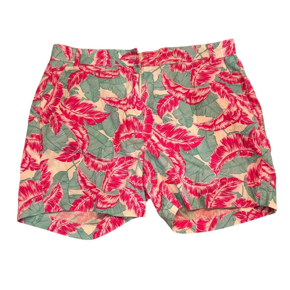 Caribbean Joe Womens Pink Green Tropical Palm Leaf Print‎ Cotton Shorts Size 12